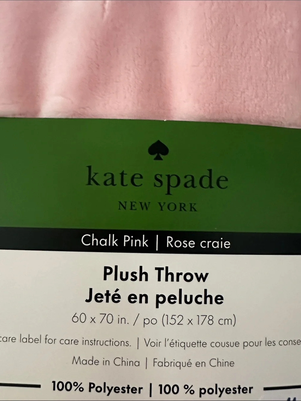 NWT kate spade Chalk Pink Plush Throw blanket